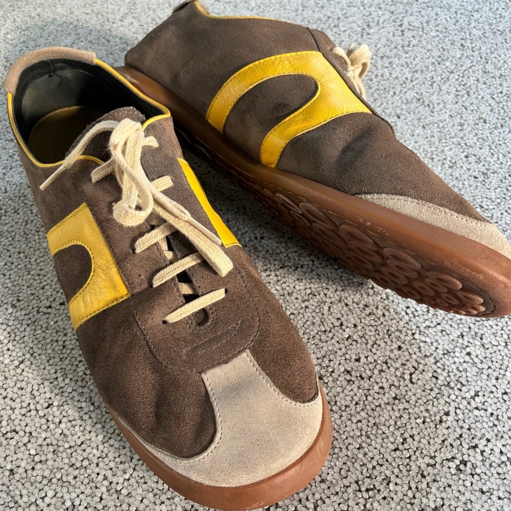 VTG Camper Sneakers Mens 12 46 Brown Yellow Suede Morocco Y2K Gorpcore Grunge